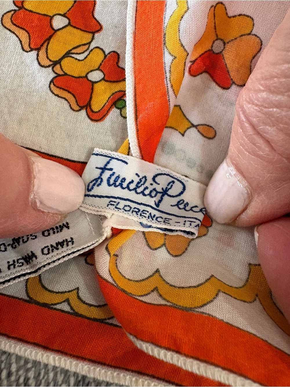 Vintage Emilio Pucci Floral Cotton Handkerchief/Neckerchief- Orange & Yellow